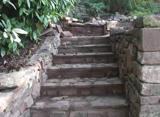 Stone steps, stone retaining walls
